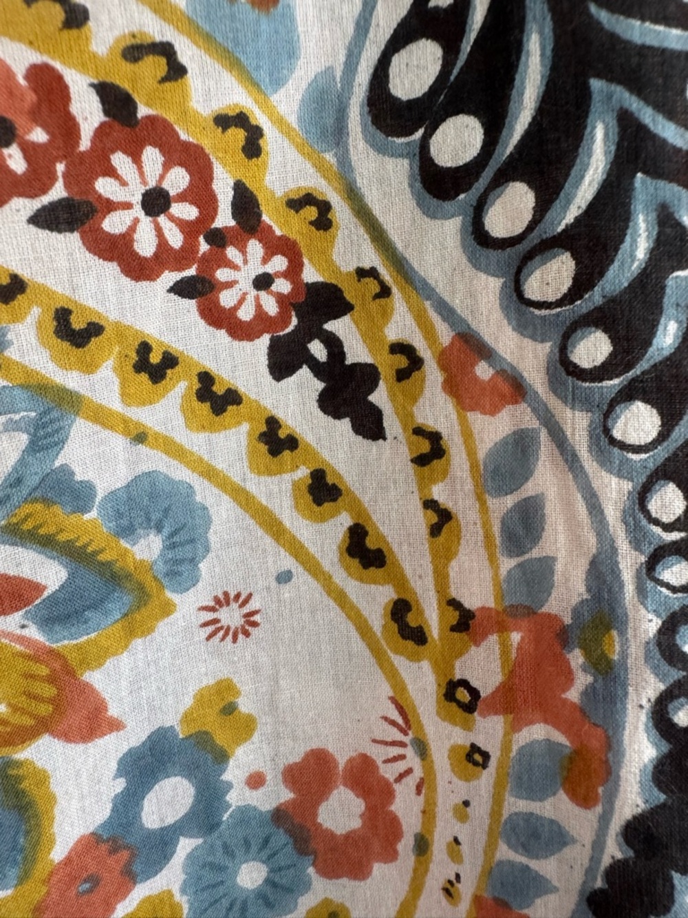 Lightweight Cotton Block Print Tunic Split Hem V Neck Paisley Print Earth Tones - Picture 8 of 9